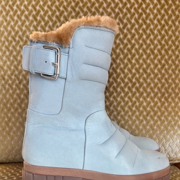 Free People Fable Faux Fur Leather Sky Blue Suede Platform Lug Sole Boots NEW - Picture 6 of 16
